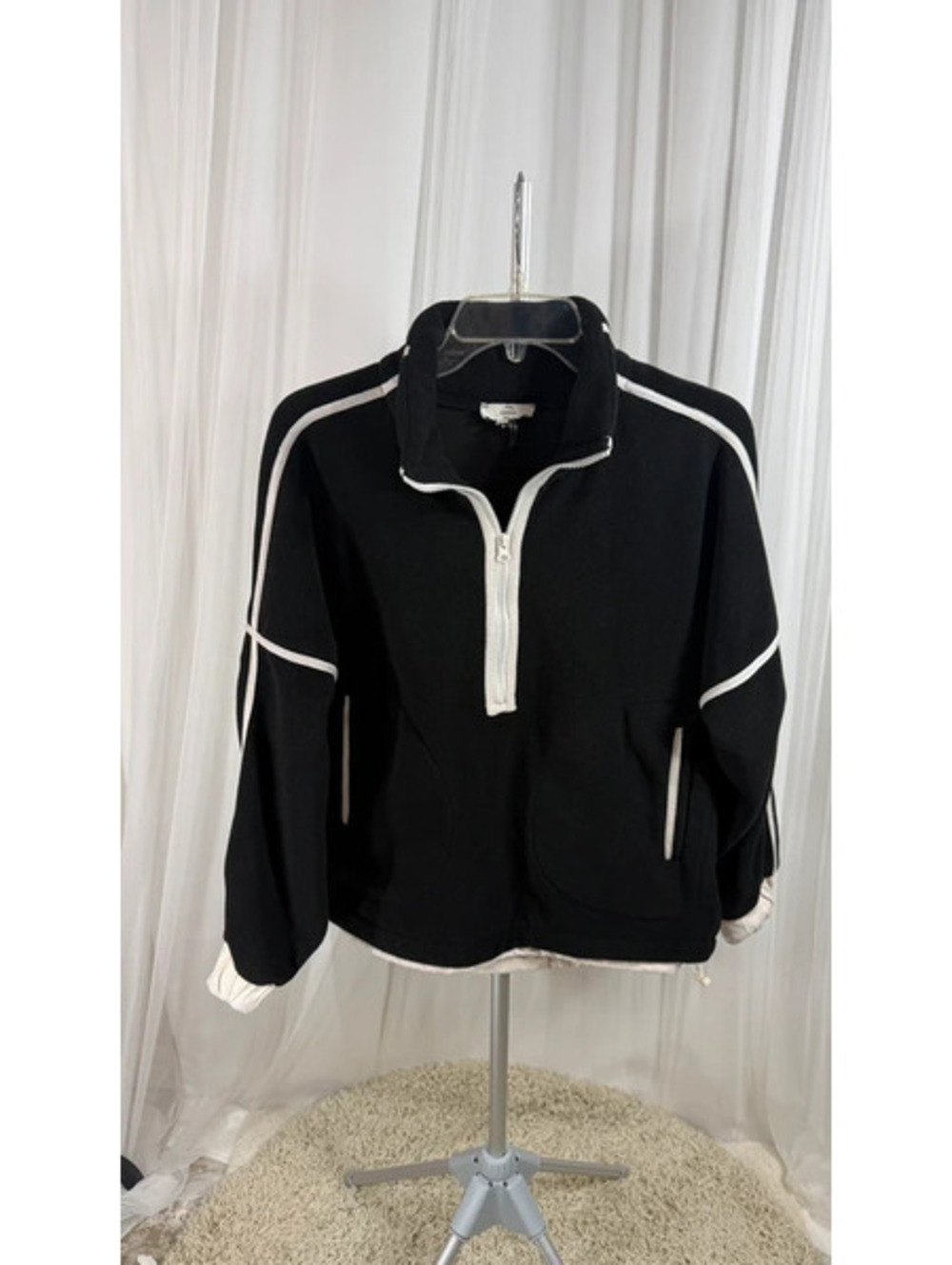 Entro Black Fleece Quarter Zip Pullover Small Colorblock Cinched Waist Cozy